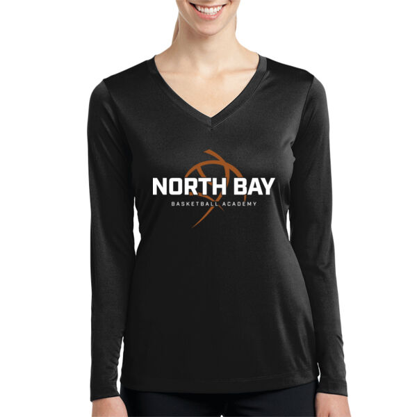 NBBA - Ladies Black Long Sleeve PosiCharge Competitor V Neck Tee Thumbnail