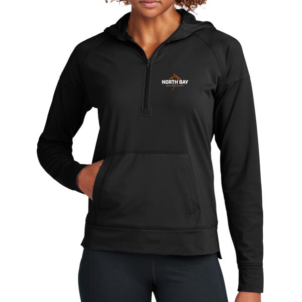 NBBA - Ladies Black Sport Wick Stretch 1/2 Zip Hoodie Thumbnail
