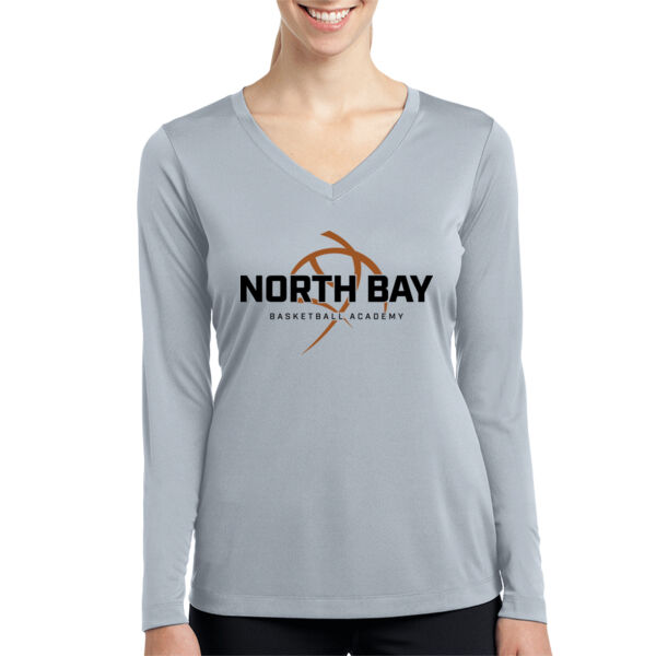 NBBA - Ladies Silver Long Sleeve PosiCharge Competitor V Neck Tee Thumbnail
