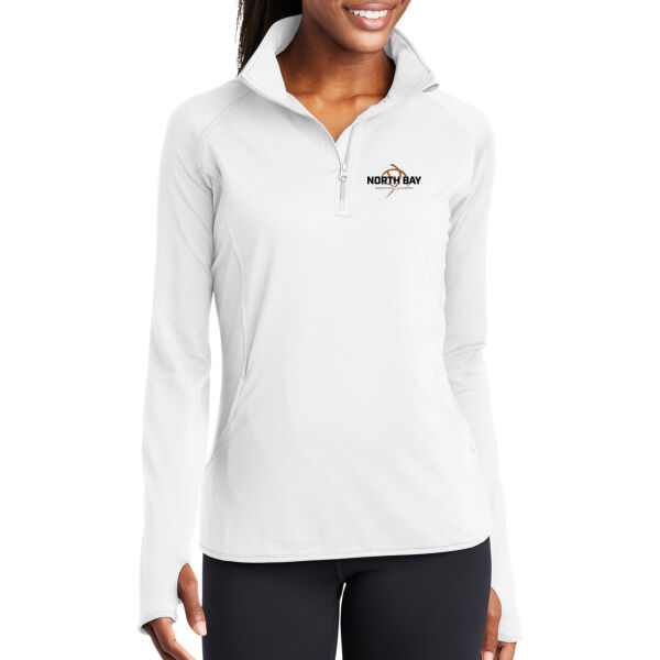 NBBA - Women's White Sport Wick Stretch 1/4 Zip Pullover Thumbnail