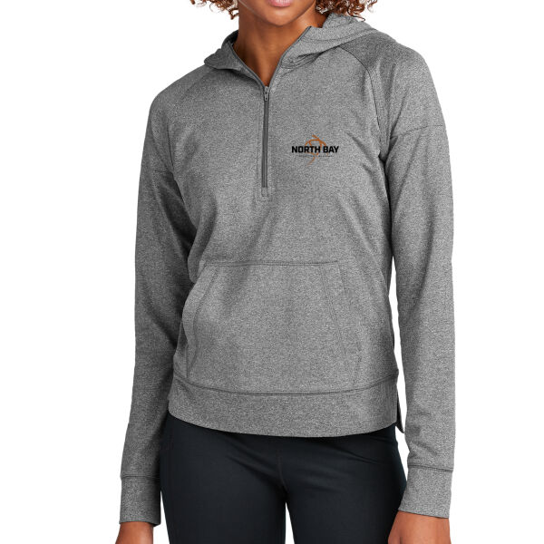 NBBA - Ladies Charcoal Grey Heather Sport Wick Stretch 1/2 Zip Hoodie Thumbnail